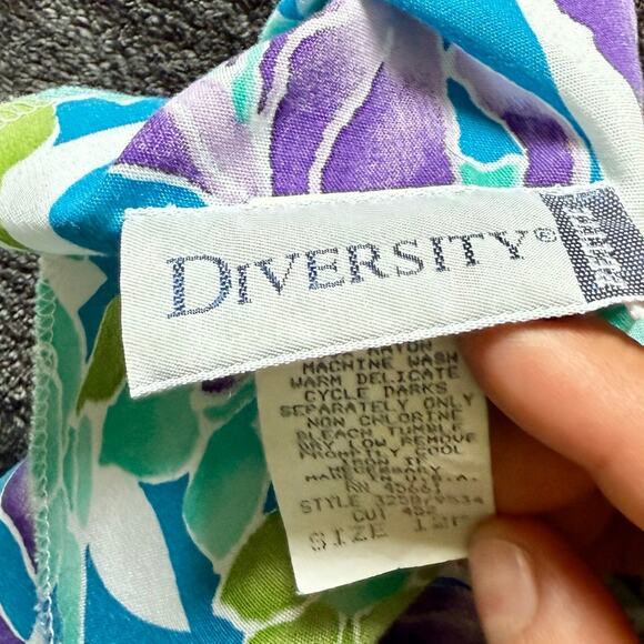 Vintage 80’s Diversity Blue Purple Floral Puff Sleeve Peplum Skirt Set Med Large - Picture 9 of 9